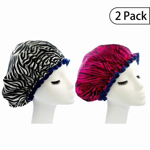 Bleu Bath (2 Pack) Sexy Lovely Fashion Style Hair Cap Large Double Layer Lined Waterproof Durable Eco-Friendly Shower Cap with Tight Elastic-Fashionista Collection Bath Cap (Sexy Style)