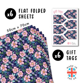 Geschenkpapier Hochzeit für Frauen – 6 Bögen Blumen-Geschenkpapier mit Anhängern – rosa und lila Blumen – Geburtstag, Jahrestag, Weihnachten – recycelbar – von Central 23