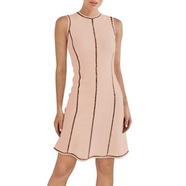 Wenrine Womens Sleeveless T Shirt Dress Summer Contrast Stitch Casual Ribbed Knit Beach Tank Mini Dresses Apricot