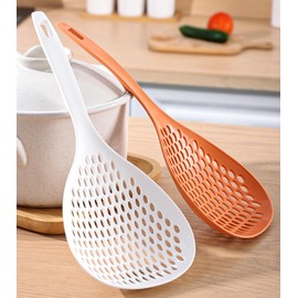 Octonyluck Skimmer Slotted Spoon Spider Strainer, Strainer Large Cooking Skimmer Mesh Kitchen Strainer with Long Handle and Hanging Hole, Dishwasher Safe, Pack of 2
