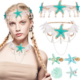 6 Pieces Mermaid Hair Accessories Starfish Hairband Mermaid Headband Seashell Hair Clip Accessories for Women Chirstmas Supplies