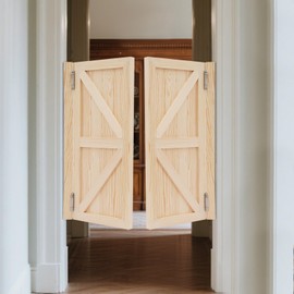 Undercat Swinging Door, Interior Pine Wood Cafe Doors, Auto Close Partition Door with 4 Hinges, for Hallway Porch Kitchen Bar Stairs Entrance, 35.43 * 35.43 in, Log Color