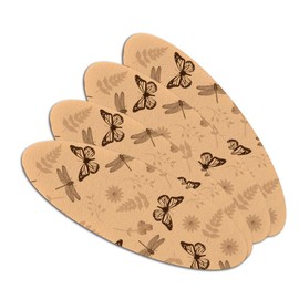 Butterflies and Dragonflies Flower Insect Pattern Double-Sided Oval Nail File Emery Board Set 4 Pack