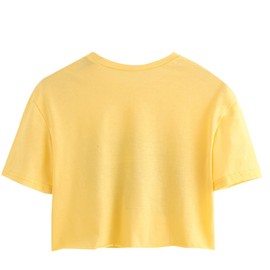 SweatyRocks Women's Cactus Print Crop Top Summer Short Sleeve Graphic T-Shirts Yellow Small