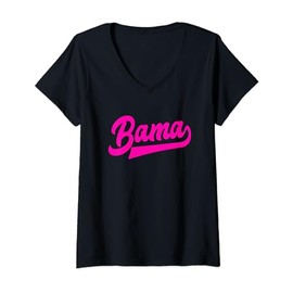 Womens Bama Pink Script Design Alabama V-Neck T-Shirt