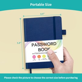 Password Book with Alphabetical Tabs, Small Password Keeper Book with Color Pages, Password Notebook Organizer for Website Logins, Gifts for Home and Work, 4.4''x 5.8'', Navy Blue