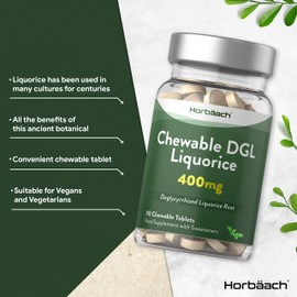 DGL Licorice Chewable Tablets 400mg | Liquorice Root Extract | 90 Vegan Tabs | by Horbaach