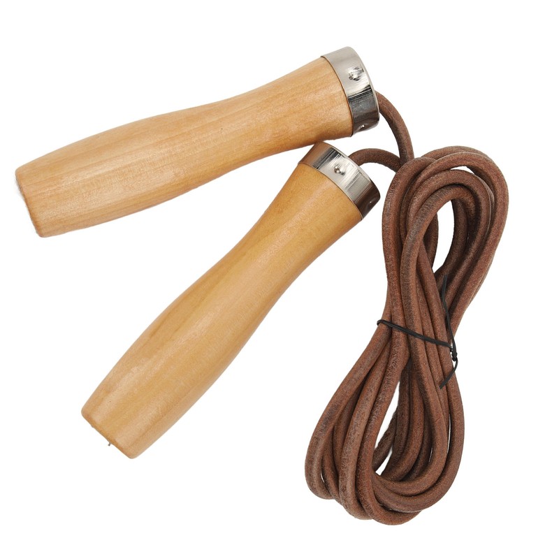 Jump Rope Cowhide Wooden Handle Portable Highly Effective Skipping Rope