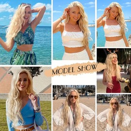 Zclro Blonde Curly Wig for Women, 27.55 Inch Long Wavy Wig, Heat Resistant Wig for Women, Cosplay Costume, Party, Blonde Wig