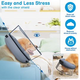 BARKLESS Donut Cone for Medium Dogs, Protective Collar After Surgery to Stop Licking, Blow up Dog Surgery Collar with Transparent Shield, Inflatable Pillow Cone