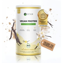 Vetain Vegan Protein Vanilla – Organic Vegan Protein Powder – Best Compatible, Naturally Delicious – No Sweeteners, Sugar Additives or Allergens – Protein Made from 5 Vegetable Components – 600 g