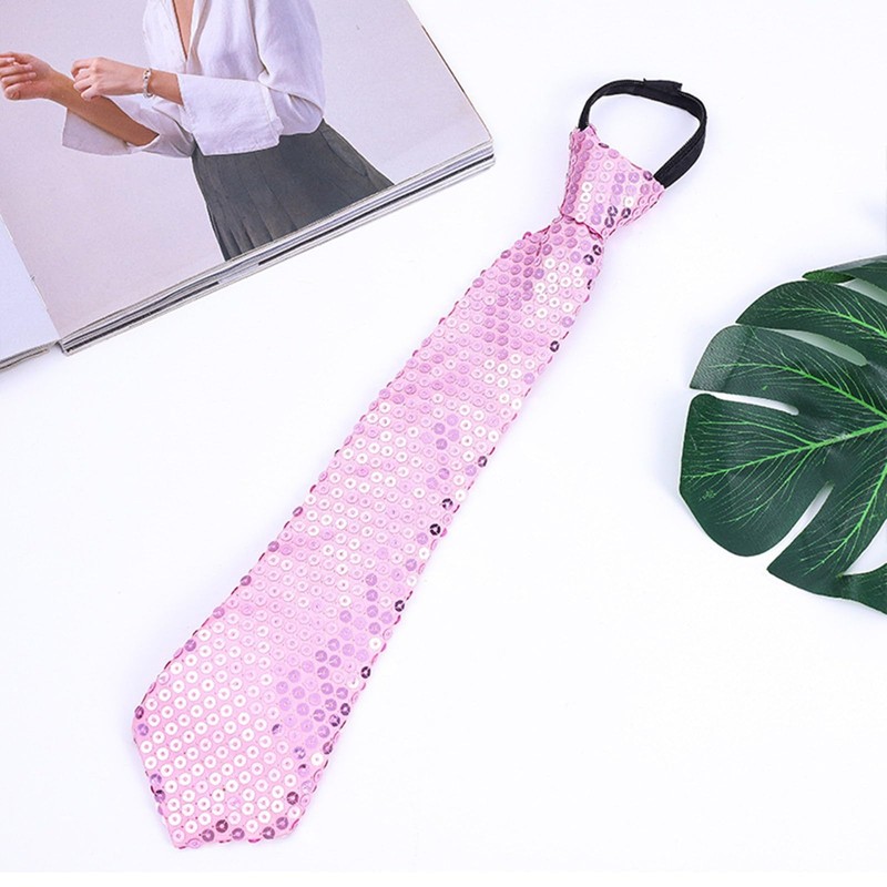 EAJORN Shining Sequins Tie Stage Glitter Paillette Adjustable Zipper Necktie