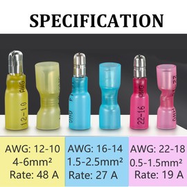120PCS Heat Shrink Bullet Connector AWG 16-14 Female and Male Bullet Terminals Insulated Waterproof Marine Automotive Connectors Kits-Blue