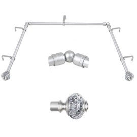 USFOOK Silver Bay Window Curtain Rods - 32 to 86 Inch Center Rod, 32 to 58 Inch Side Rods, Decorative Drapery Rods with Bling Finials