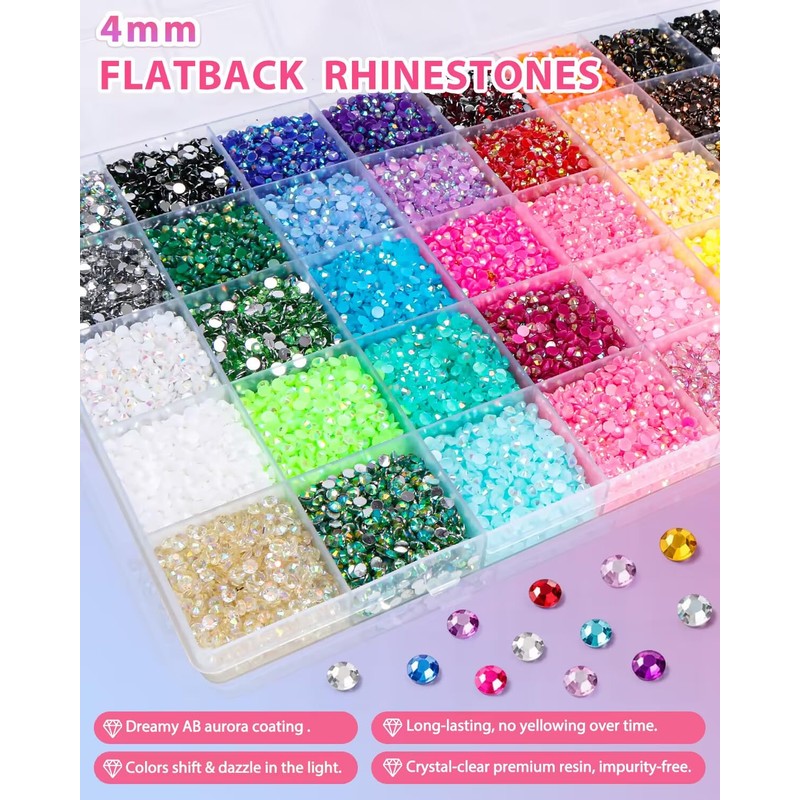 40000 PCS Bedazzling Kit 40 Colors 4mm Multicolor Bedazzler Kits