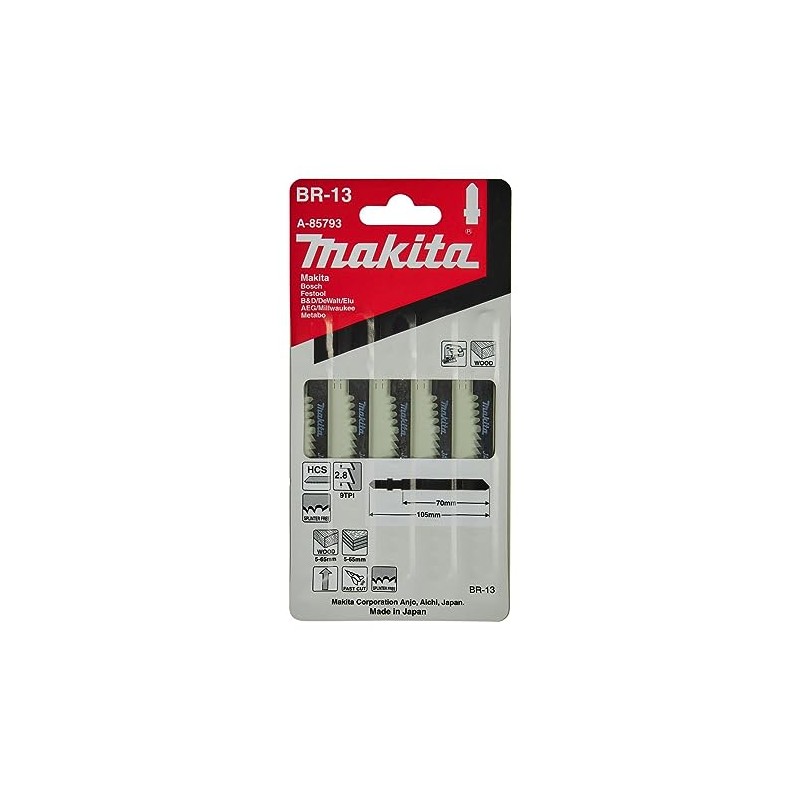 Makita A-85793 jigsaw blade BR13, high-carbon steel for wood and