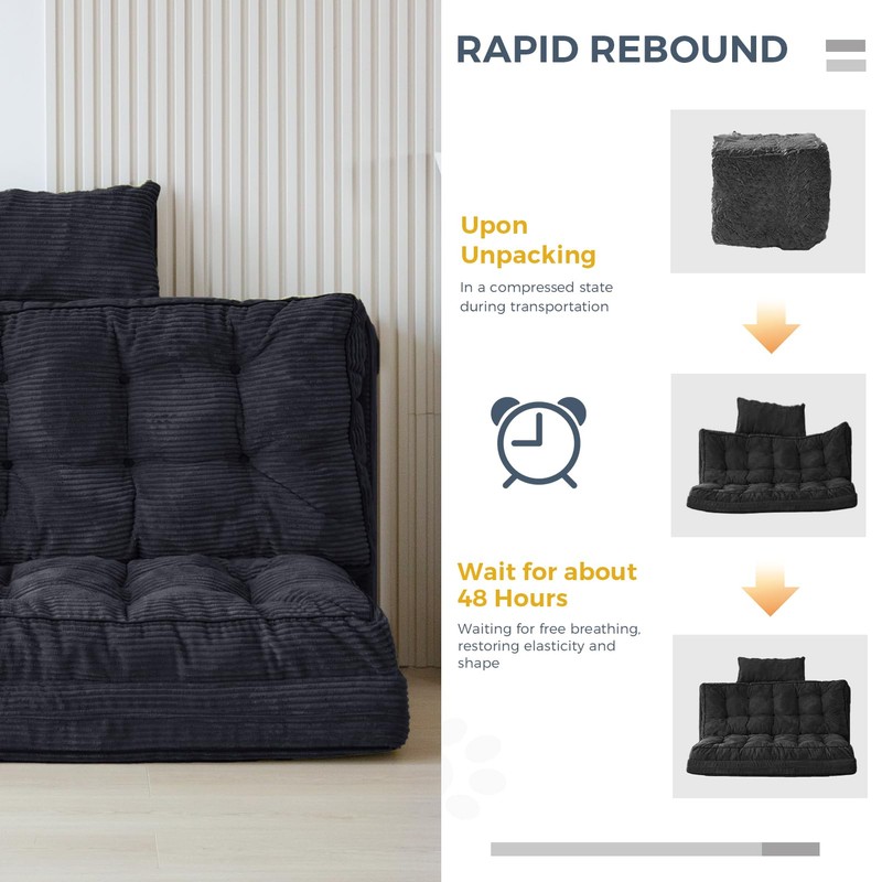 MAXYOYO Folding Sofa Bed, Tufted Bean Bag Bed with Pillows