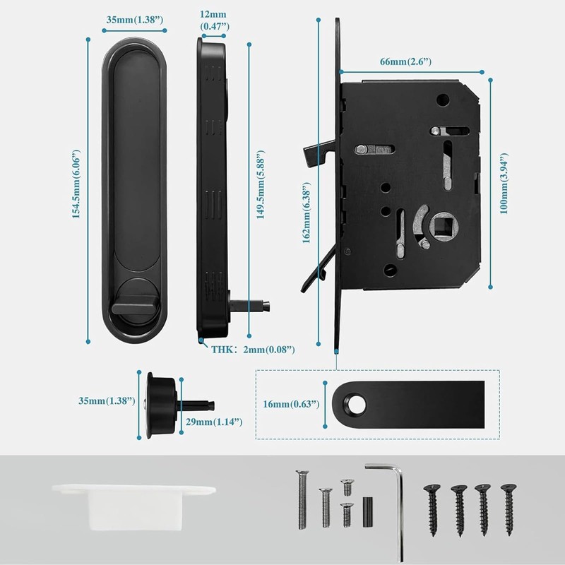 Betensh Pocket Door Lock Hardware with Pull Invisible Sliding Door