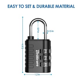 Brillirare 8 Pack Combination Lock, 3-digit Waterproof Keyless Padlock, Zinc Alloy Outdoor Resettable Travel Luggage Locks for Backpack, Gym Locker, Hasp, Fence, Gate, Case, Toolbox-Black