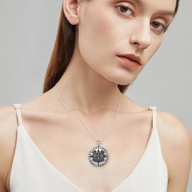 Tufeney 925 Sterling Silver Aztec Necklace - Round Aztec Mayan Calendar Charm Pendant Mayan Jewelry Gifts for Women Men