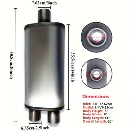 3 inch Muffler,3" Universal Mufflers Straight-Through Performance muffler with Stainless Steel Muffler Exhaust for Cars,Trucks(3''center Inlet/dual Outlet)