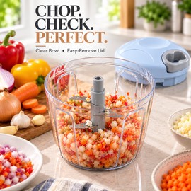900ml Manual Food Chopper for Meal Prep – Stainless Steel Blades for Chopping Vegetables, Garlic & Meat