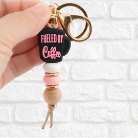 MyfavoriteK Coffee Cup Silicone Beads Keychain for Women and Men Cute Key Chain Holder for Car Keys Purse Backpack Charm (Black)