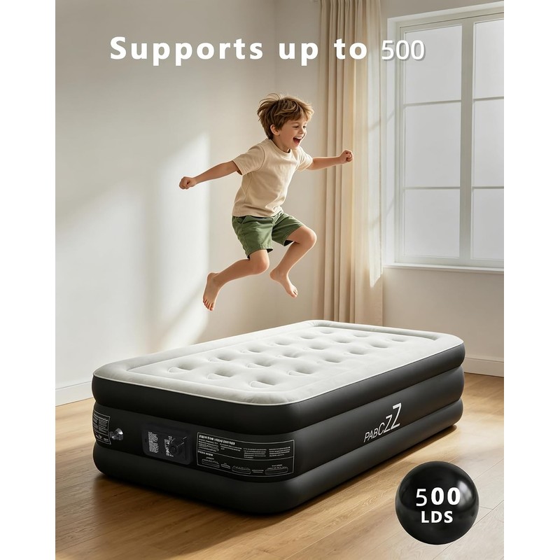 Air Mattress Twin with Built-in Pump, 18" Height, Up to