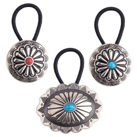 Framendino, 3 Pack Metal Ponytail Holder Metal Hair Ties Rope Western Squash Blossom Hair Ring Tie for Women Girl