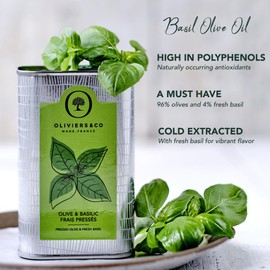 Basil Olive Oil by Oliviers&Co. Cold Pressed Extra Virgin Olive Oil with Fresh Basil Gourmet Finishing Oil from Italy for Salads Pasta Dips and Cooking 16.8 fl oz