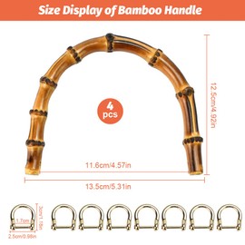 REFORUNG Pack of 4 Bamboo Bag Handles, 15.5 cm, Handbag Handles, Bamboo Handbag Handles, U-Shape Handle for Bags, Replacement Handles, Handbag with Golden Buckles for Shopping Bag