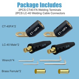 2PCS CT-40FA Welding Terminals & 2PCS LC-40 Welding Cable Connectors, Welder Leads Quick Connector and Terminal for Welding Machine Accessories, 1/0 and 2/0(50-70mm²) Cable Size Capacity