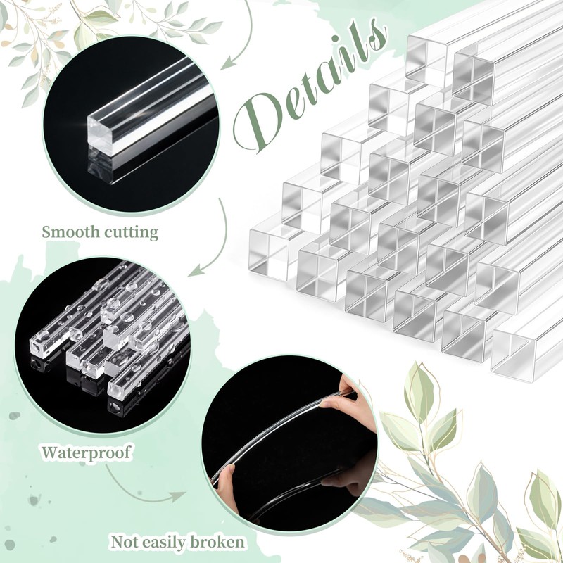 Junkin 20 Pcs 1/4" x 1/4" x 12" Clear Acrylic