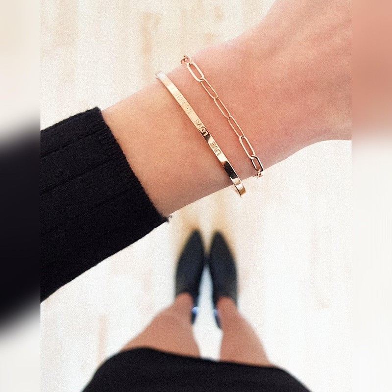THIORA® - Bangle with Engraving, Adjustable Size, 3-mm Bracelet Cuff