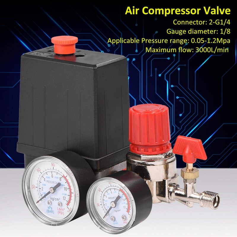 EVTSCAN Latest Pressure Switch Manifold Regulator Gauges Air Compressor Pressure