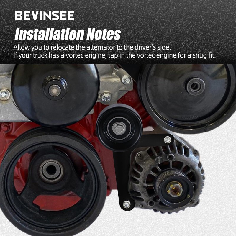 Bevinsee LS Power Steering Pump Alternator Low Mount Bracket Compatible