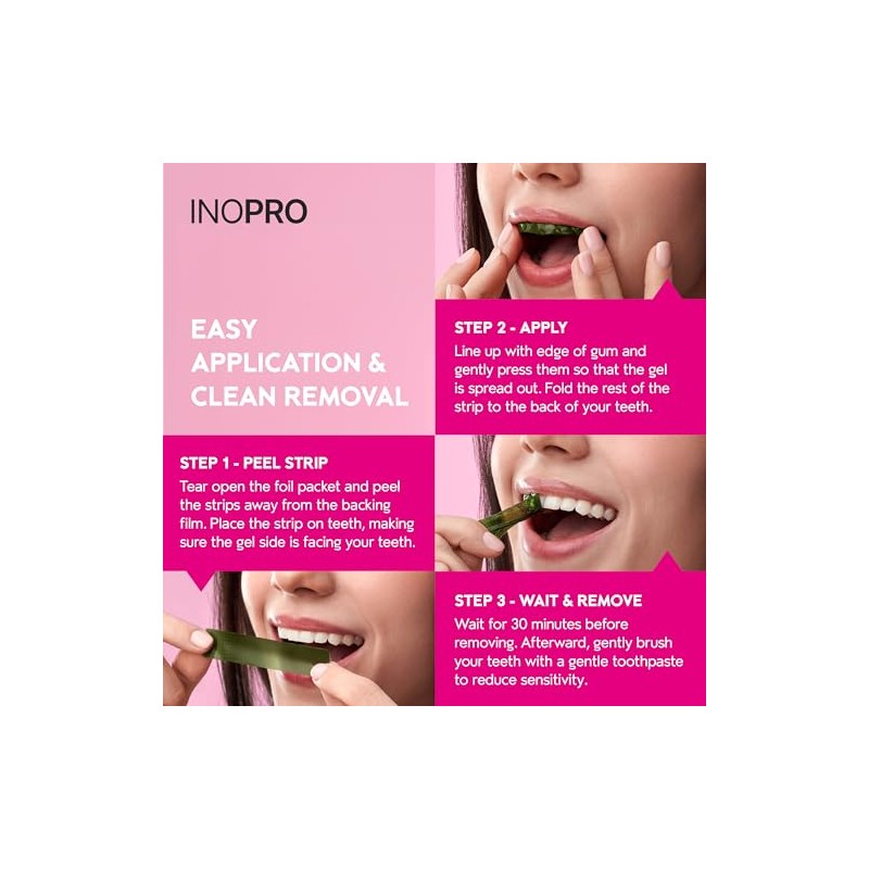 InoPro Tiras Blanqueadoras De Dientes Sensibles Sin Peroxido - 14