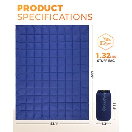 KingCamp Ultralight Camping Blanket, Packable Down Alternative Puffy Wearable Blankets Weatherproof Warm Package Quilt with Snap Buttons for Outdoor, Hiking, Travel, Picnic, Stadium, 69 x 53 (Navy)