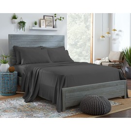 Stylinen 100% Organic Eucalyptus Bed Sheets Queen Size 4 Piece Set, Tencel Lyocell, Silky Soft & Smooth, Breathable, 16 Inch Deep Pockets, 1 Fitted, 1 Flat, 2 Pillowcases (Queen, Charcoal)