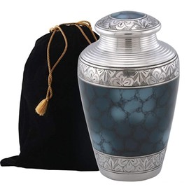 Trinityurns Athens Cloud Blue Aluminum Cremation Urn - Beautifully Handcrafted Adult Funeral Urn - Affordable Urn for Human Ashes - Includes Velvet Bag