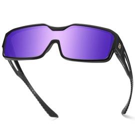 DUCO Sports Polarized Fit Over Sunglasses for Men Women Wrap Around Wear Over Glasses for Cycling Fishing DC8868 (Black Frame Revo Purple Lens)
