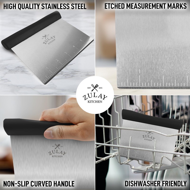 Zulay Premium Multi-purpose Stainless Steel Bench Scraper & Chopper, Easy