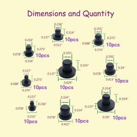 100 Pcs Silicone Rubber Hole Plugs Set - 9 Sizes T-Type Black Silicone Plugs Caps for Powder Coating, Waterproof Sealing, Pipe/Test Tube Caps - Heat Resistant, Durable, Multi-Purpose (Black)