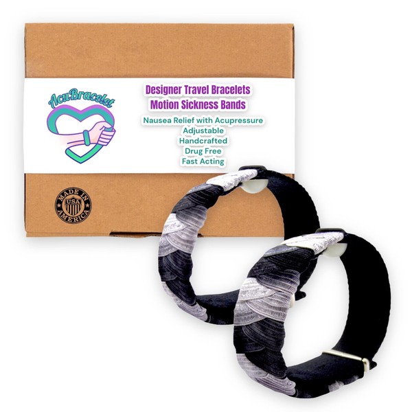 Motion Sickness Anti-Nausea Bracelets-Adjustable Acupressure Bracelet-Great for Vertigo and Stress-Set of 2 (sm 6.5)