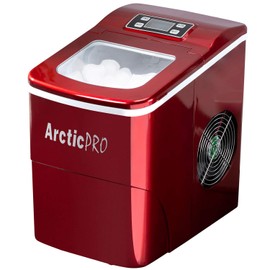 PORTABLE DIGITAL ICE MAKER MACHINE by Arctic-Pro with Ice Scoop, First Ice in 6-8 Minutes, 26 Pounds Daily, Great for Kitchens, Tailgating, Bars, Parties, Small/Large Cubes, Red, 11.5x8.7x12.5 Inches