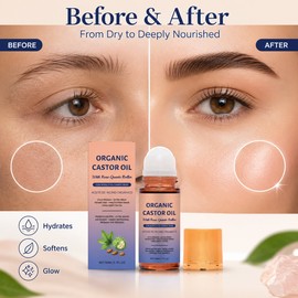 Castor Oil Roll-On Serum for Skin & Hair Care – Rose Quartz Roller for Daily Beauty Routine