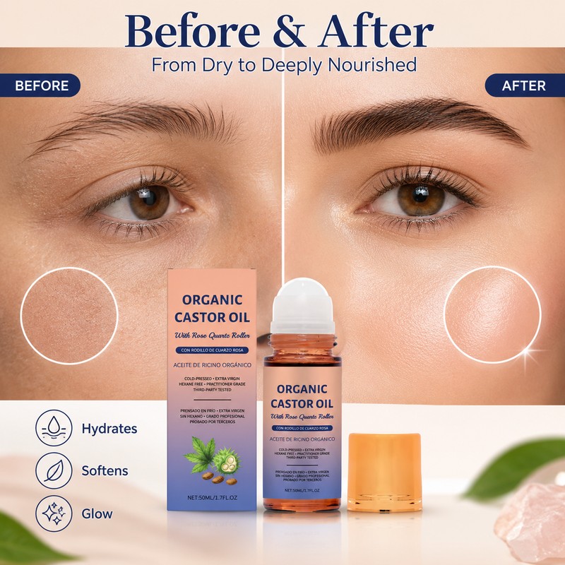 Castor Oil Roll-On Serum for Skin & Hair Care –
