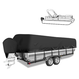 Mionovity Pontoon Boat Cover, 900D Waterproof Pontoon Boat Cover with Motor Cover, Heavy Duty Waterproof Marine Grade, Deck Boat Cover, 17-20 FT, Black