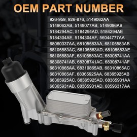 Seaforie 926-959 Upgrade Aluminum Engine Oil Cooler & Filter Housing Kit Compatible with Avenger Durango Jeep Grand Cherokee 200 300 3.6L 2011-2016 926-876 5149062AA 5149062AB