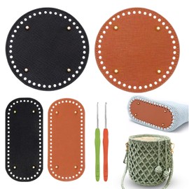 FYSL Bag Base for Crochet, 4 Pieces Bag Base with 2 Pieces Crochet Hooks, Leather Base for Bags Crochet, Bags Crochet Accessories for Knitting Bag Shoulder Bag